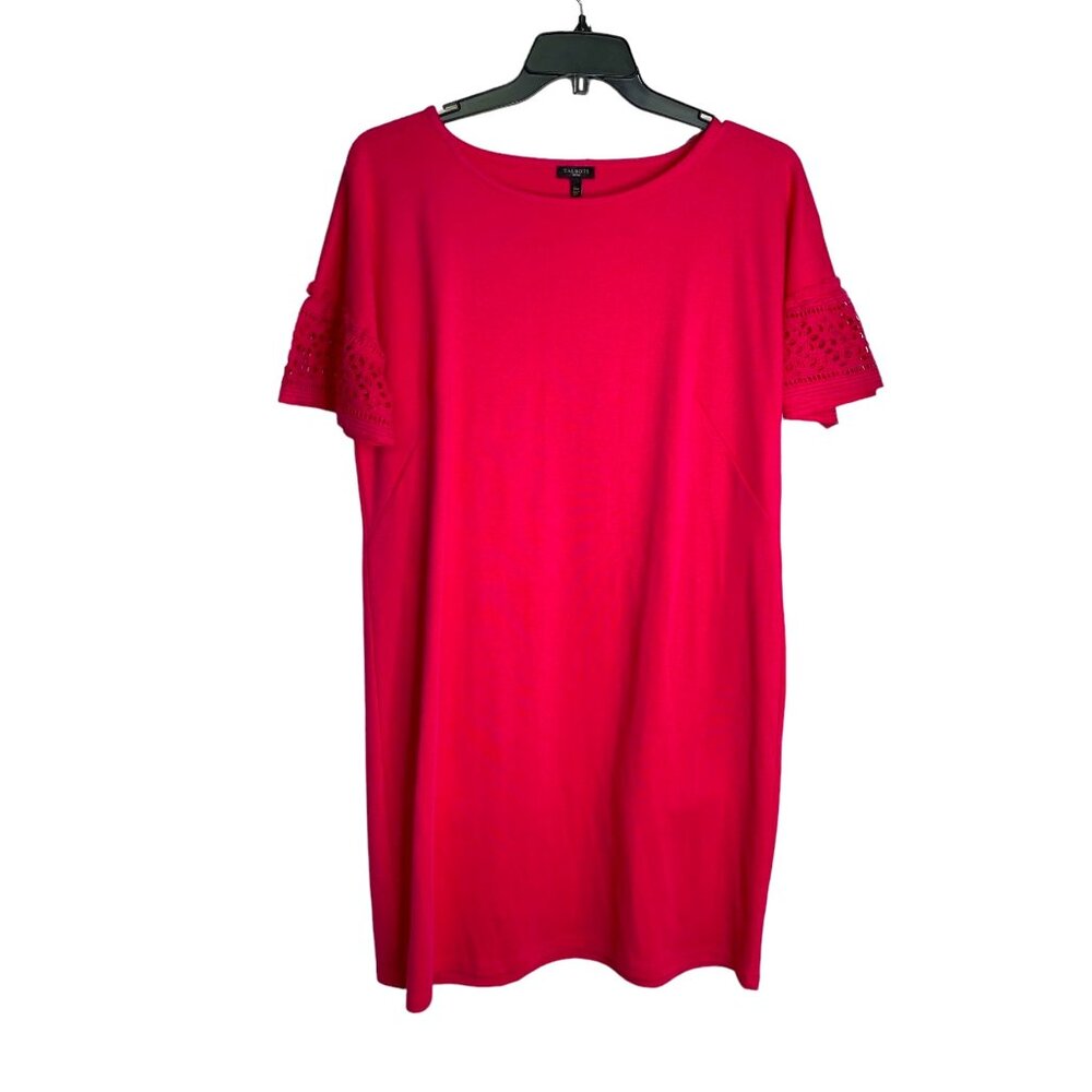 Talbots Hot Pink Sheath Dress with Lace Sleeves Size XL Petite Barbie Romantic